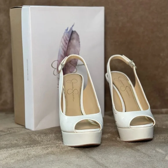 Jessica Simpson White Platform Slingback Heels - Picture 2 of 12